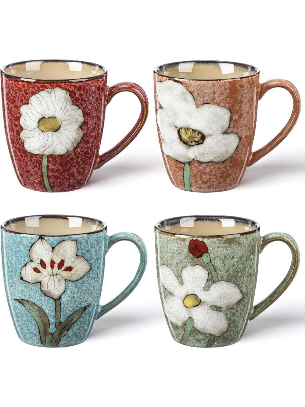 Set of 4 Classic 12oz Ceramic Coffee Mugs - Glazed Finish, Perfect for Home